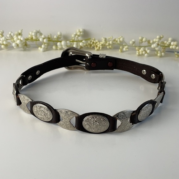 Silver and Brown Genuine Leather Women's Belt - Picture 4 of 16